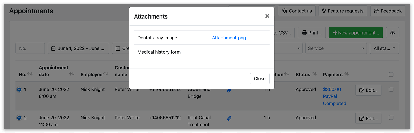 Attachment details in Bookly