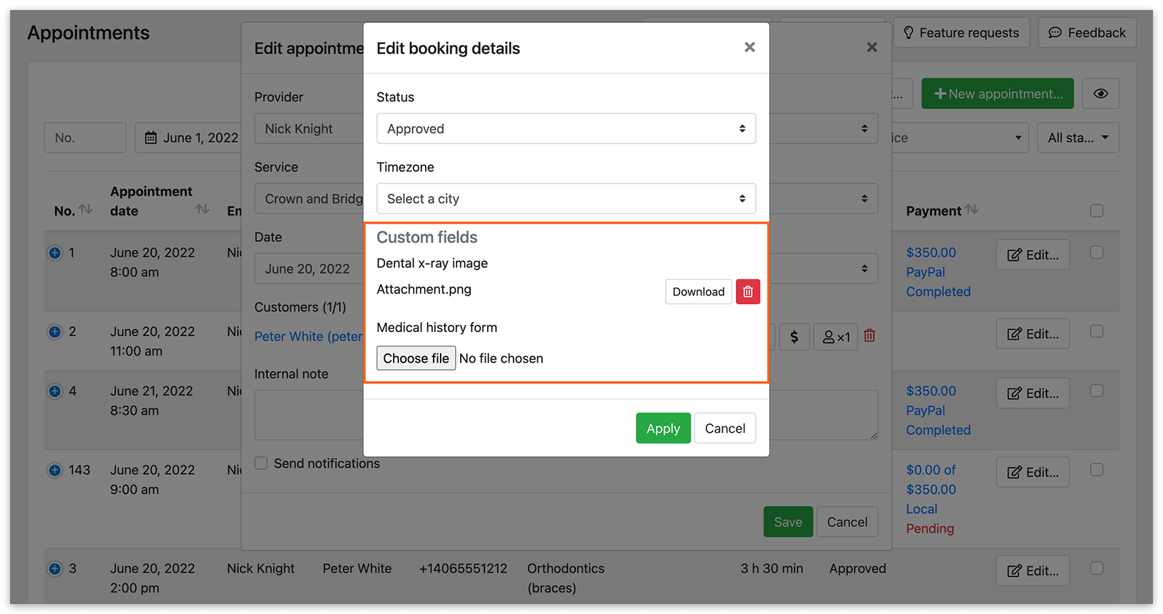 Booking details in Bookly