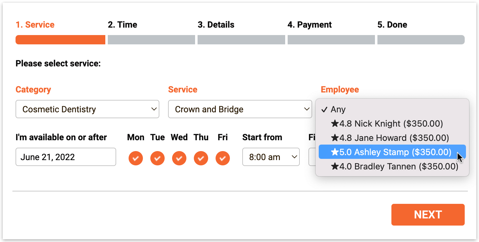 Bookly booking form – staff rating