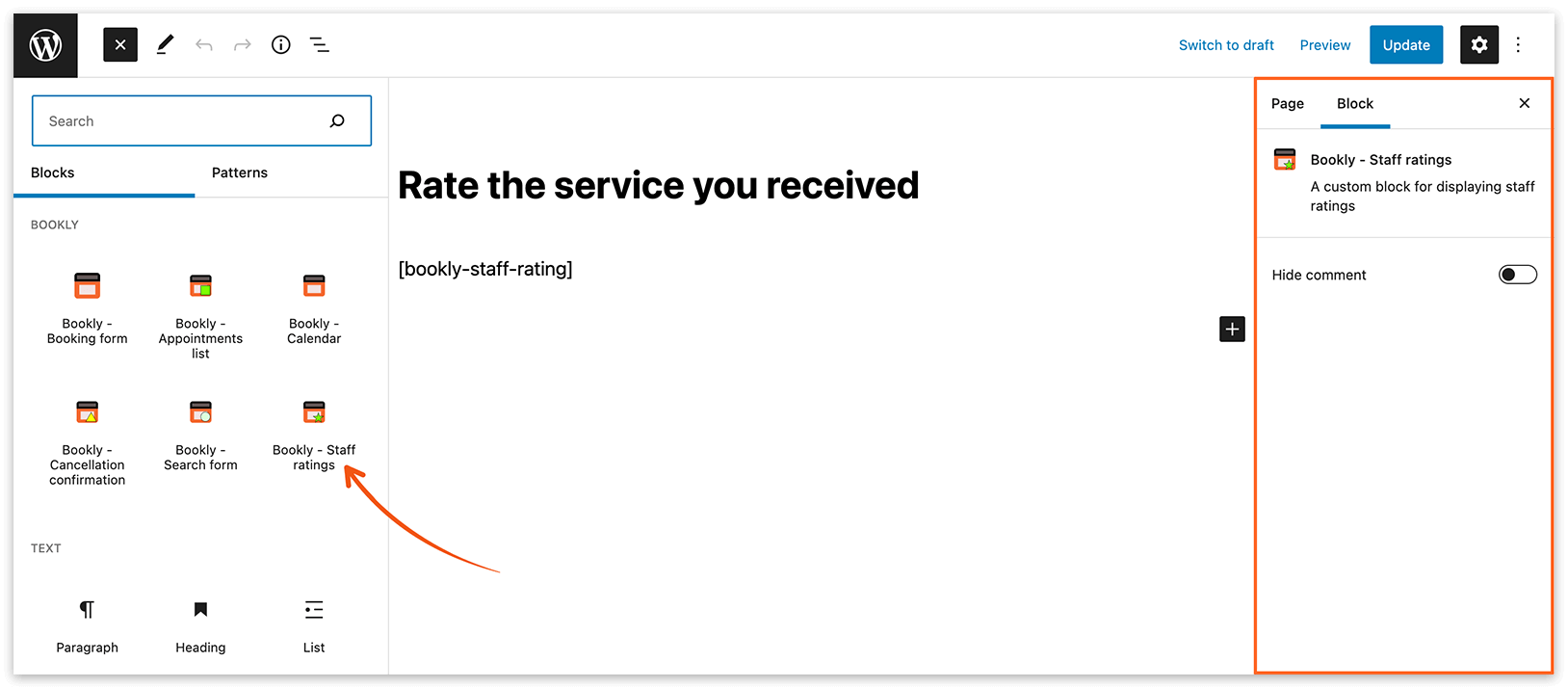 Add Bookly Staff ratings in Gutenberg editor