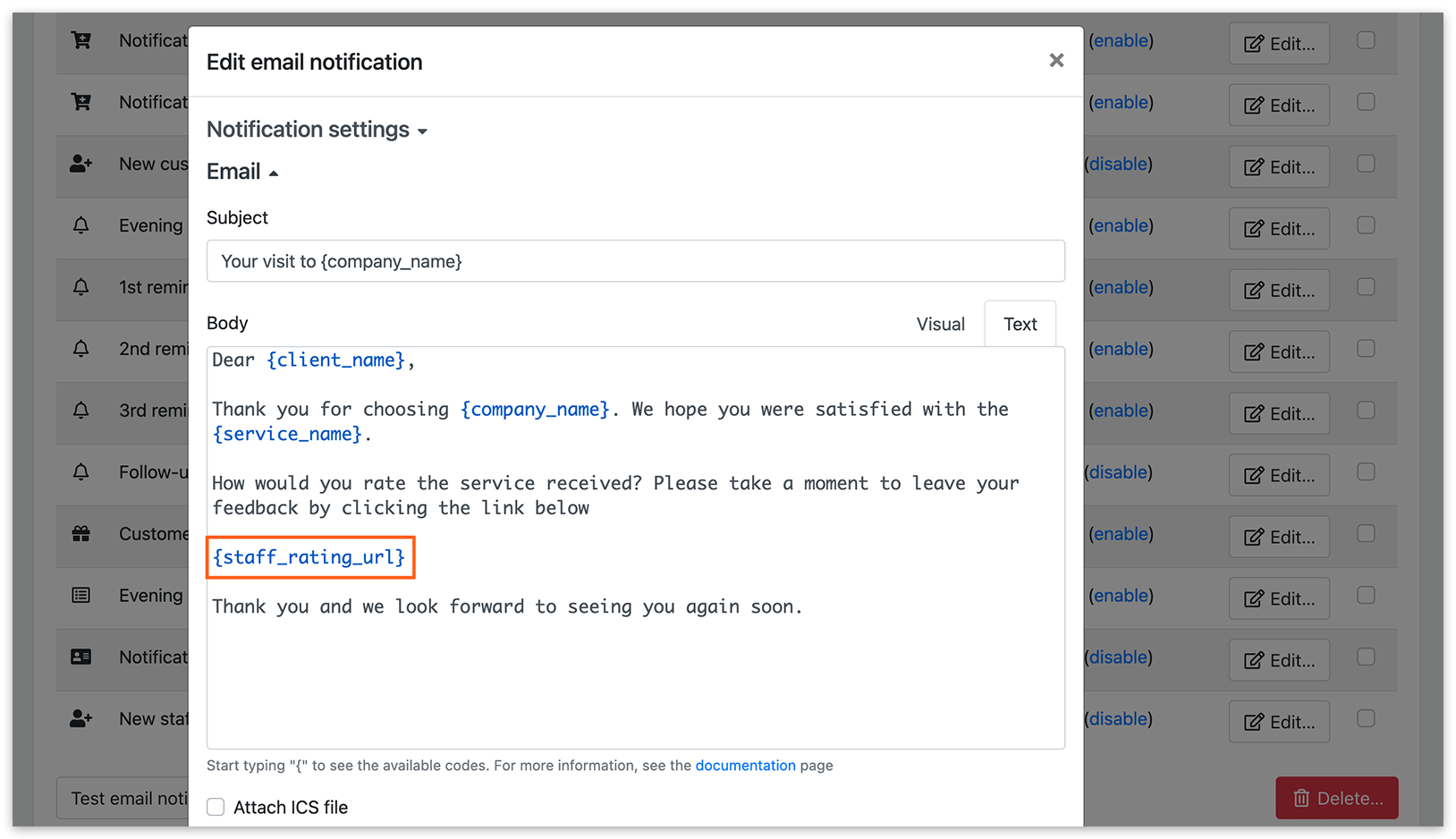 Email notifications section in Bookly
