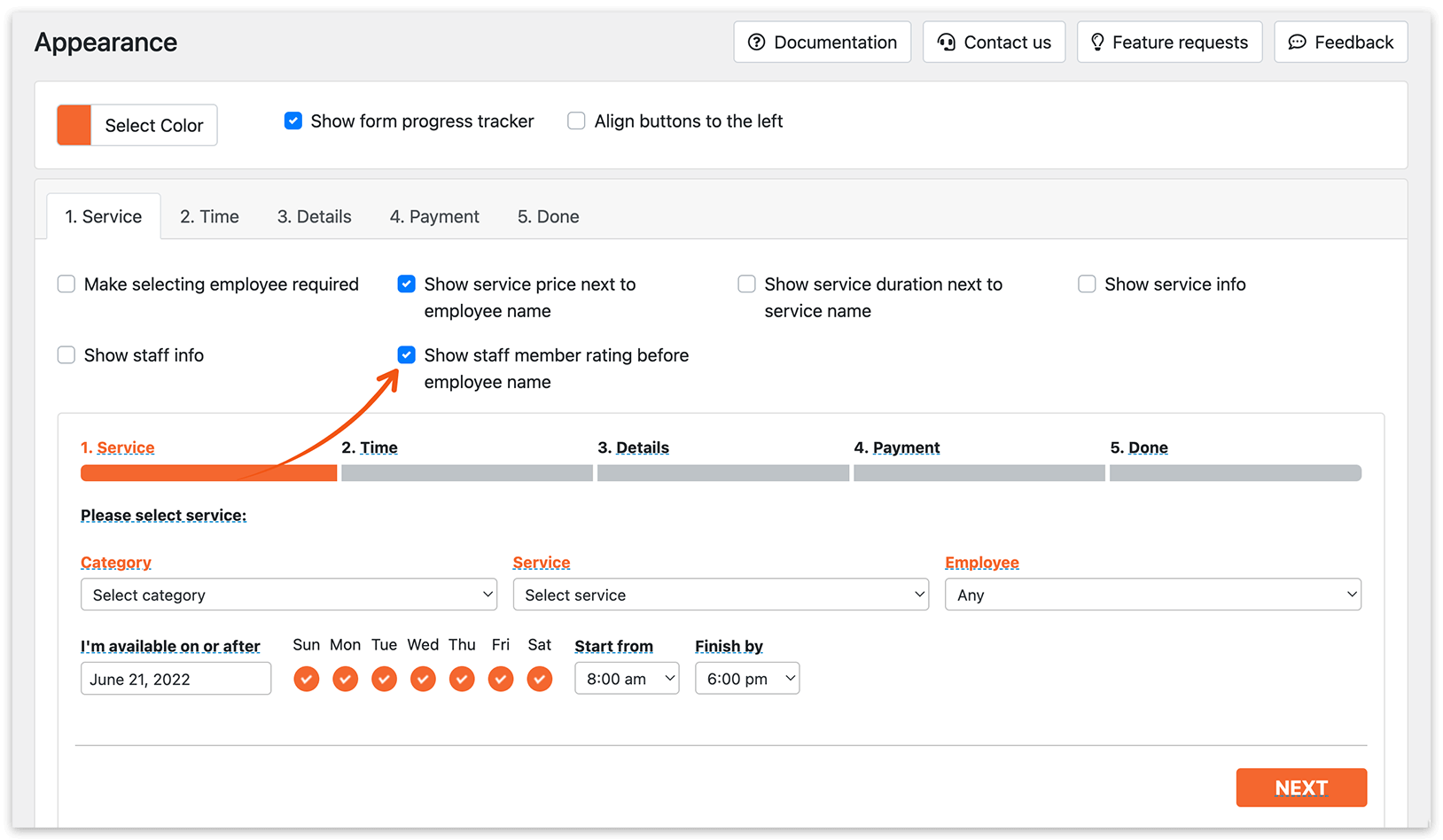 Appearance section in Bookly