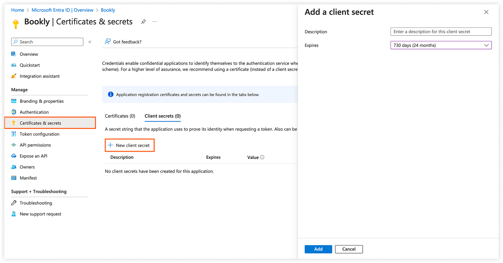 Azure Active Directory – Certificates & secrets