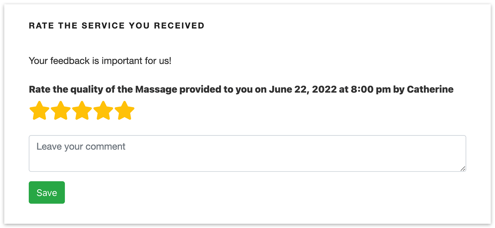 Bookly Staff rating form