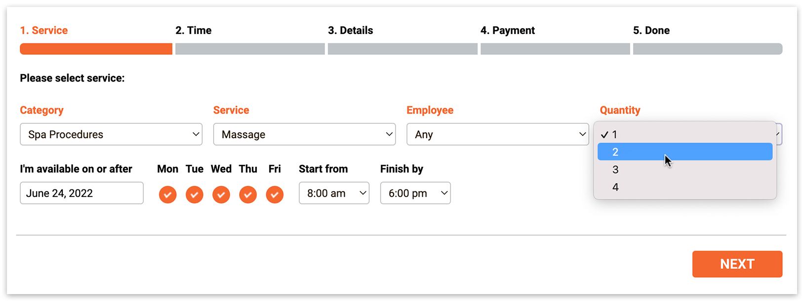 Bookly booking form – front end