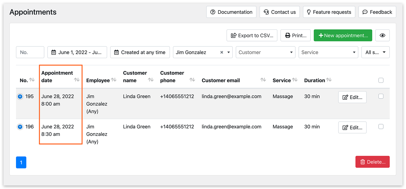Appointments section in Bookly – consecutive appointments