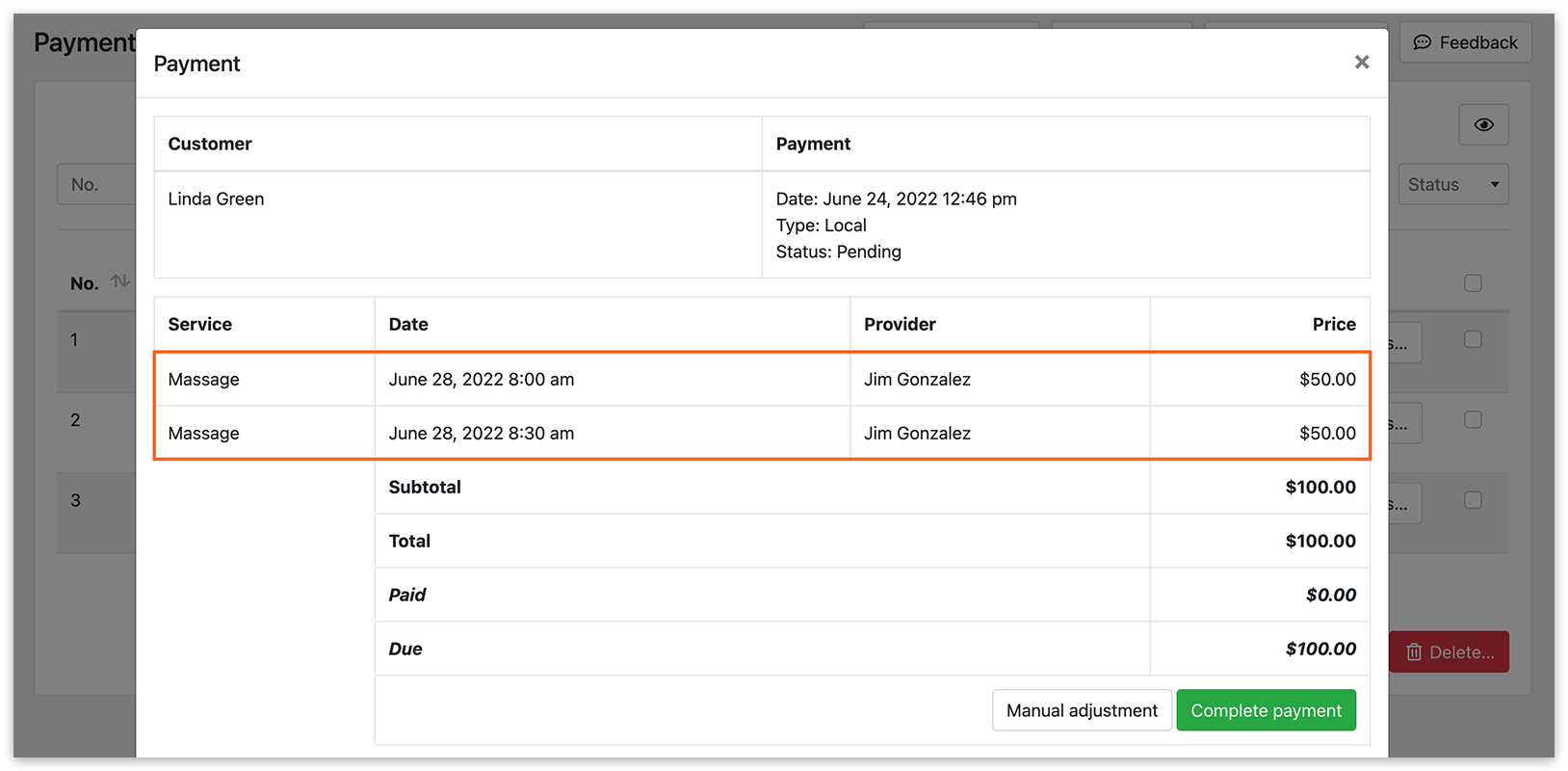 Payment details in Bookly