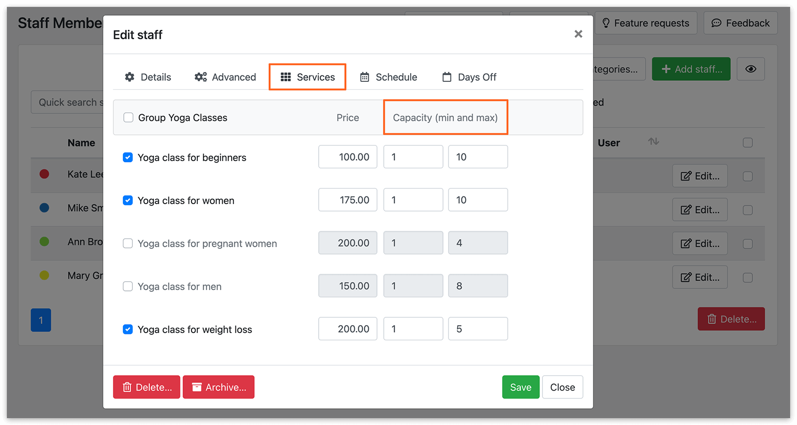 Staff Members section in Bookly