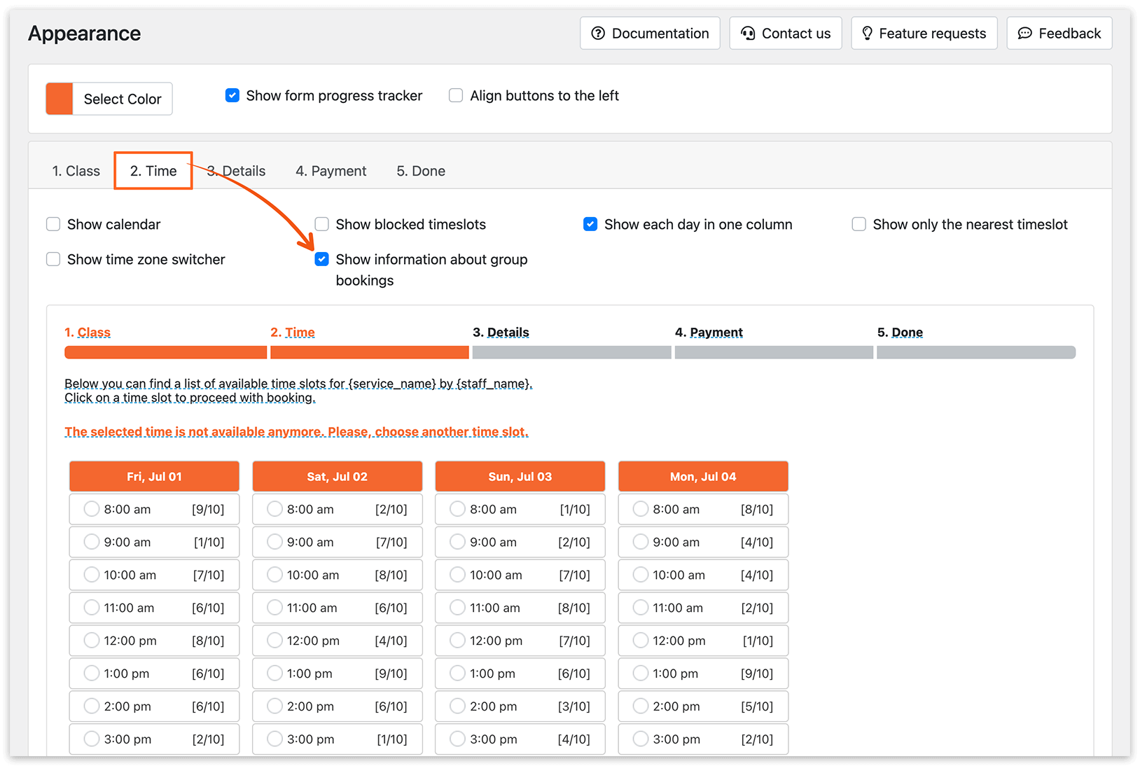 Appearance section in Bookly