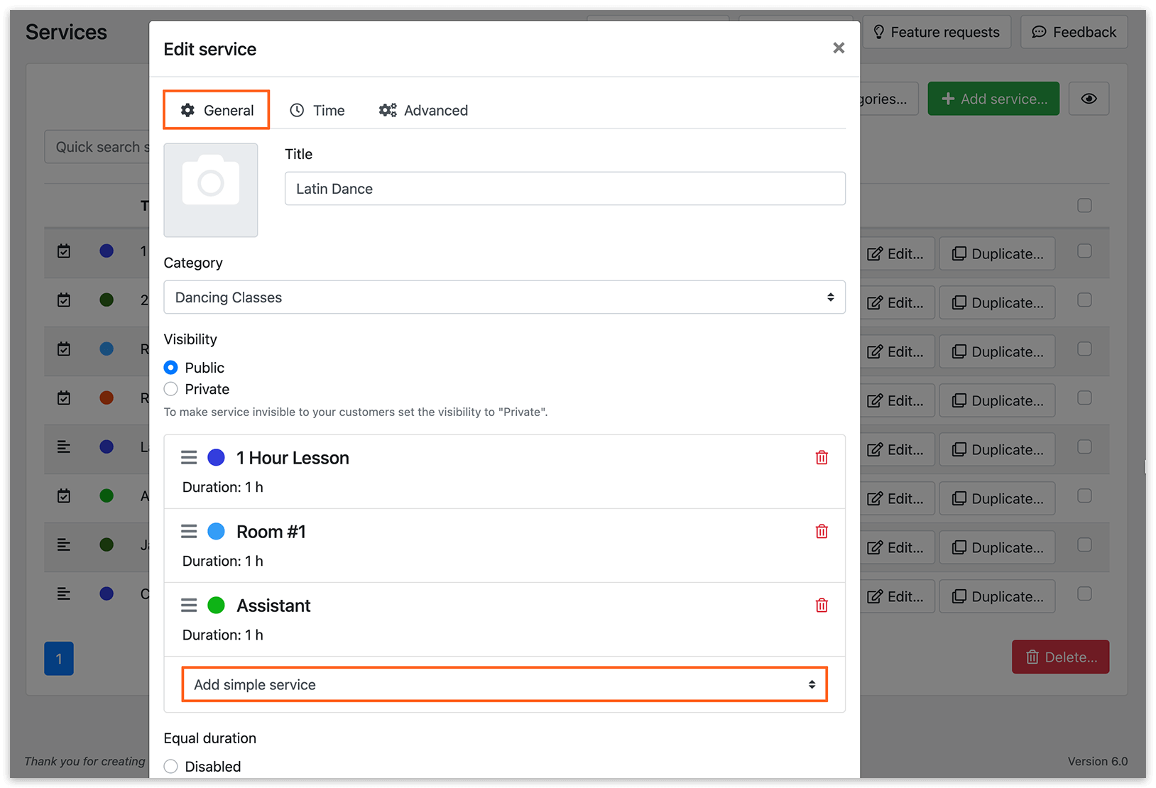 Edit service in Bookly