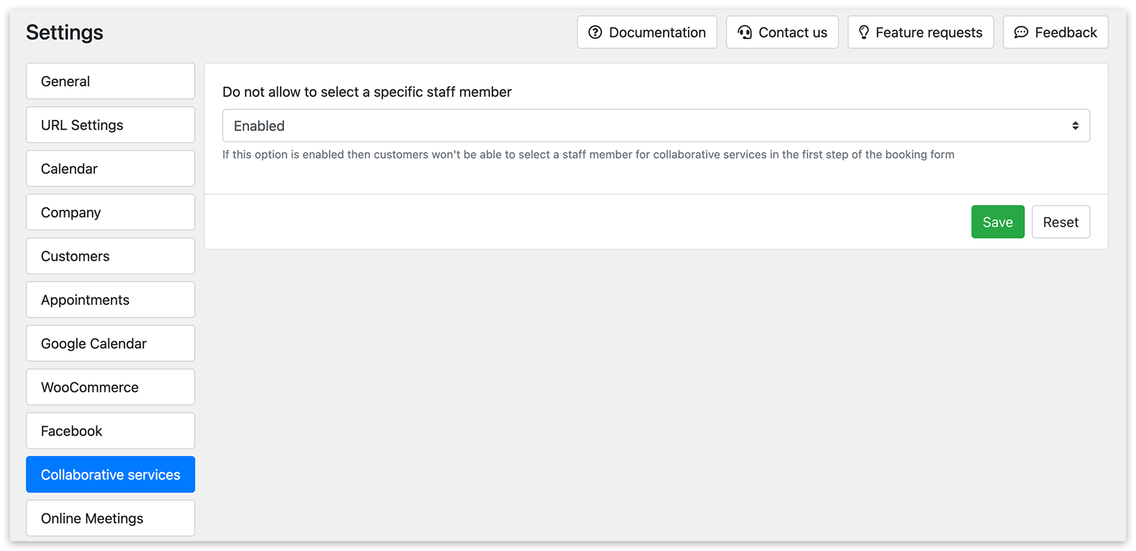Settings section in Bookly