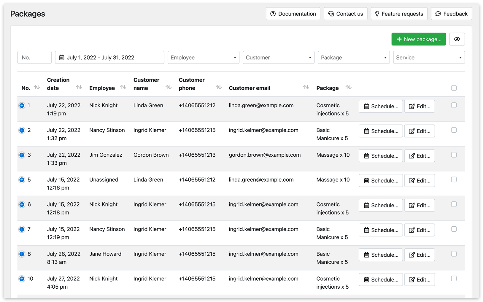 Packages section in Bookly