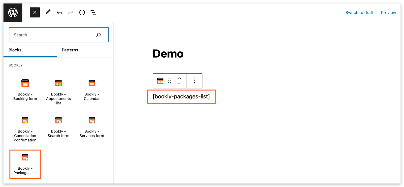 Add packages list to a webpage – Gutenberg editor