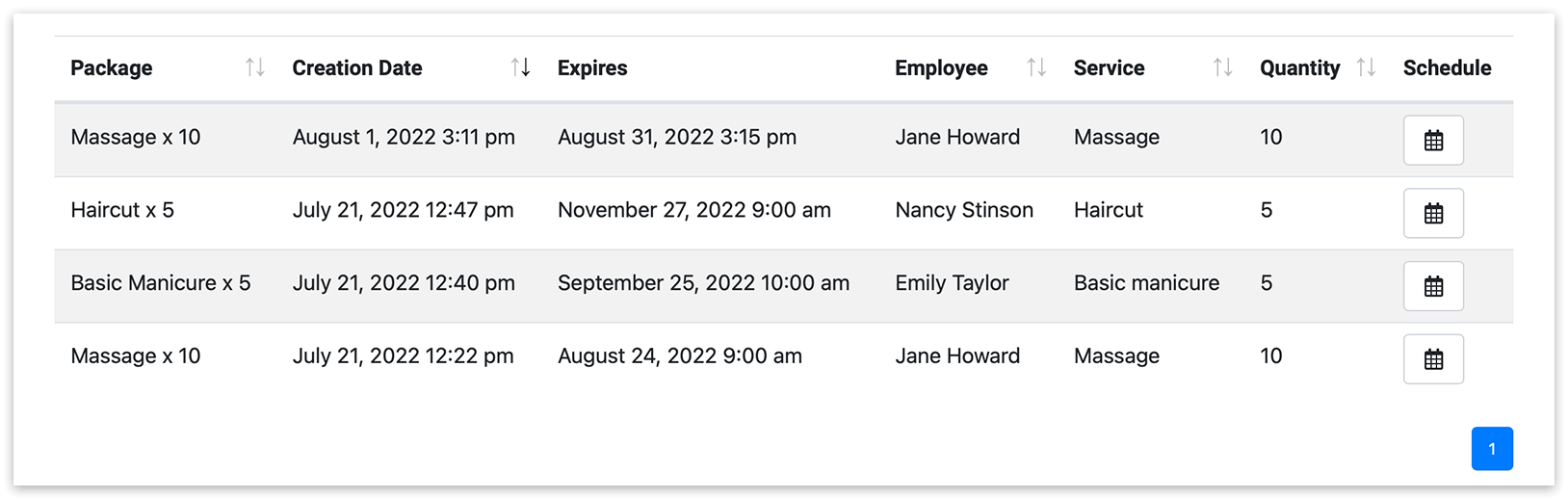 Page with Bookly packages list