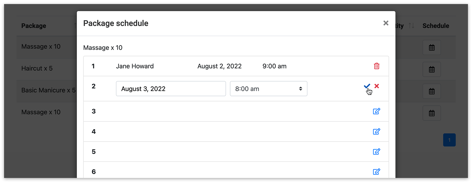 Page with Bookly packages list