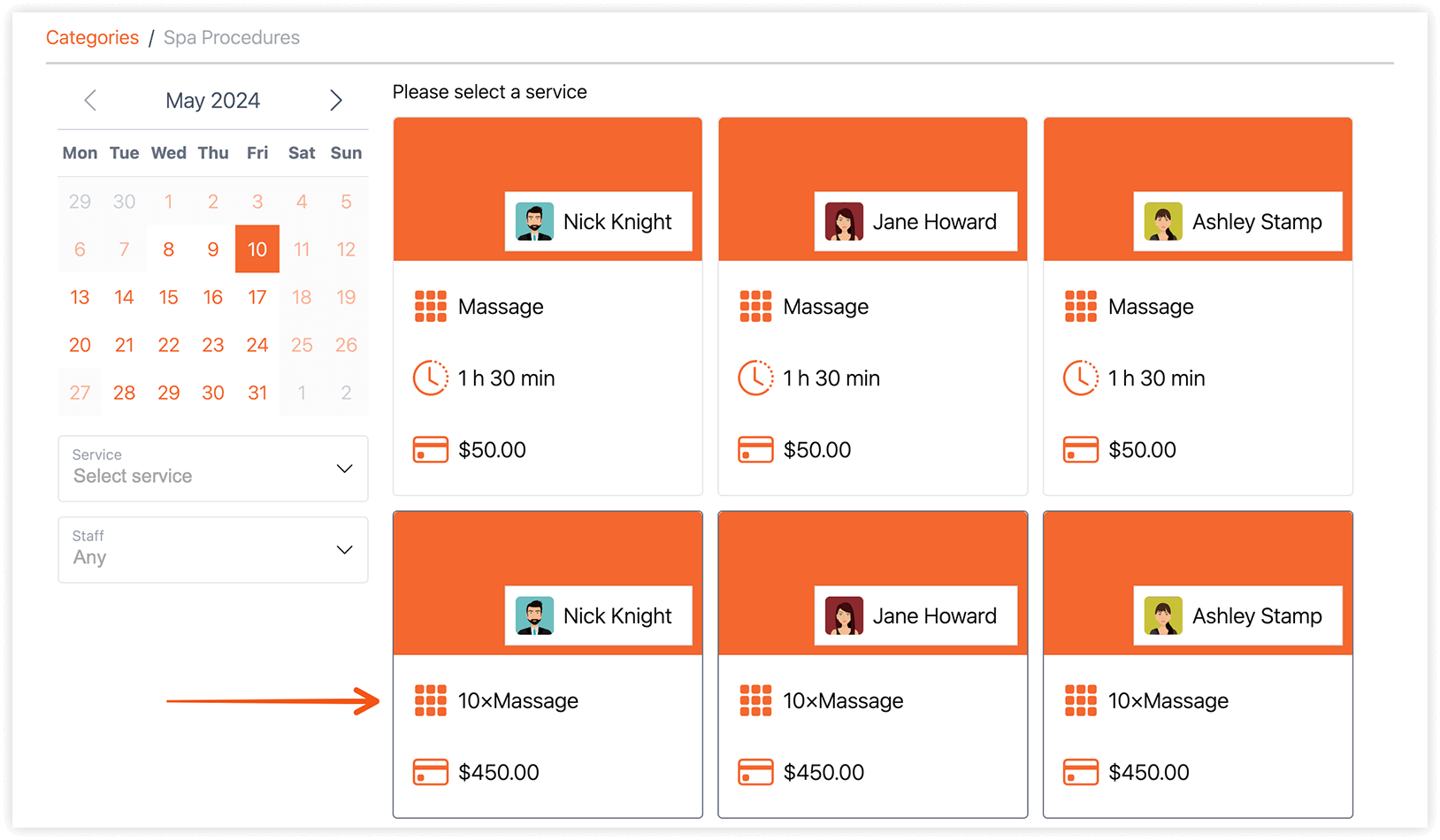 Package creation in the Bookly booking form