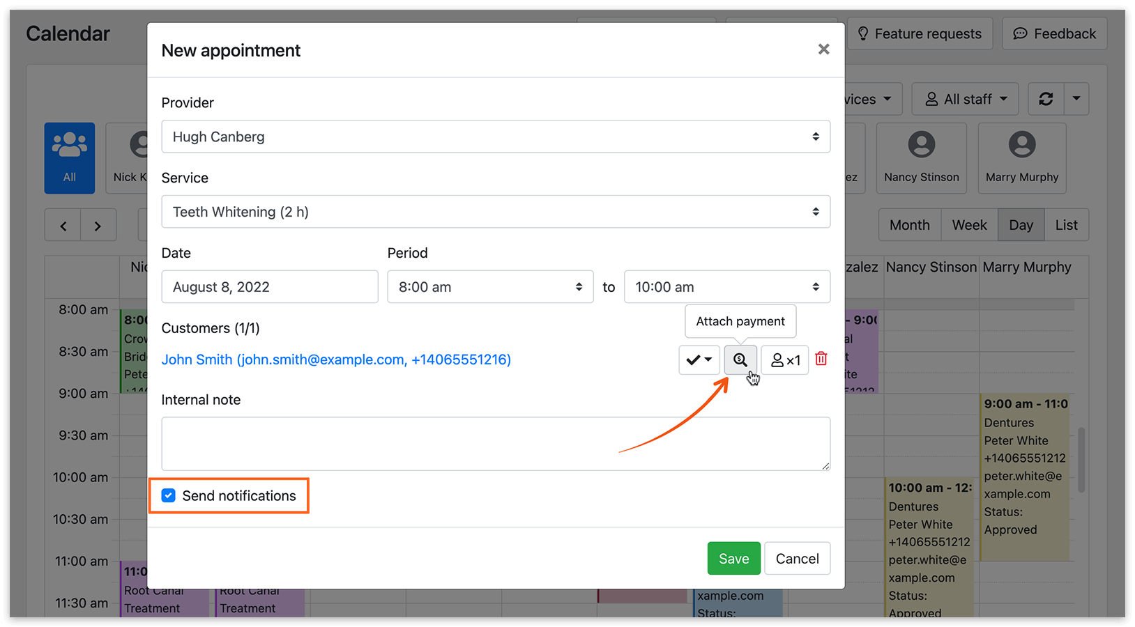 New appointment window in Bookly admin panel