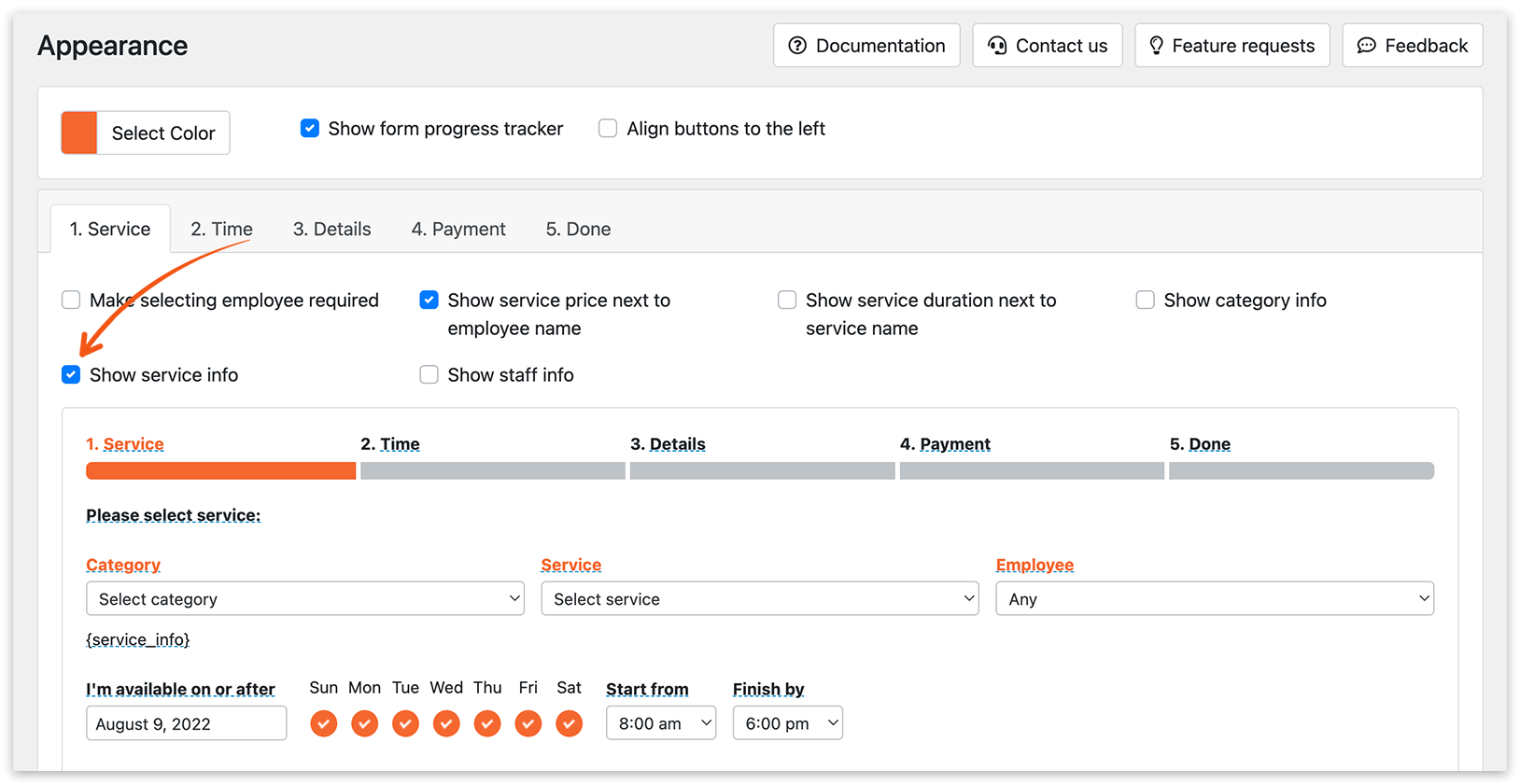 Appearance section in Bookly