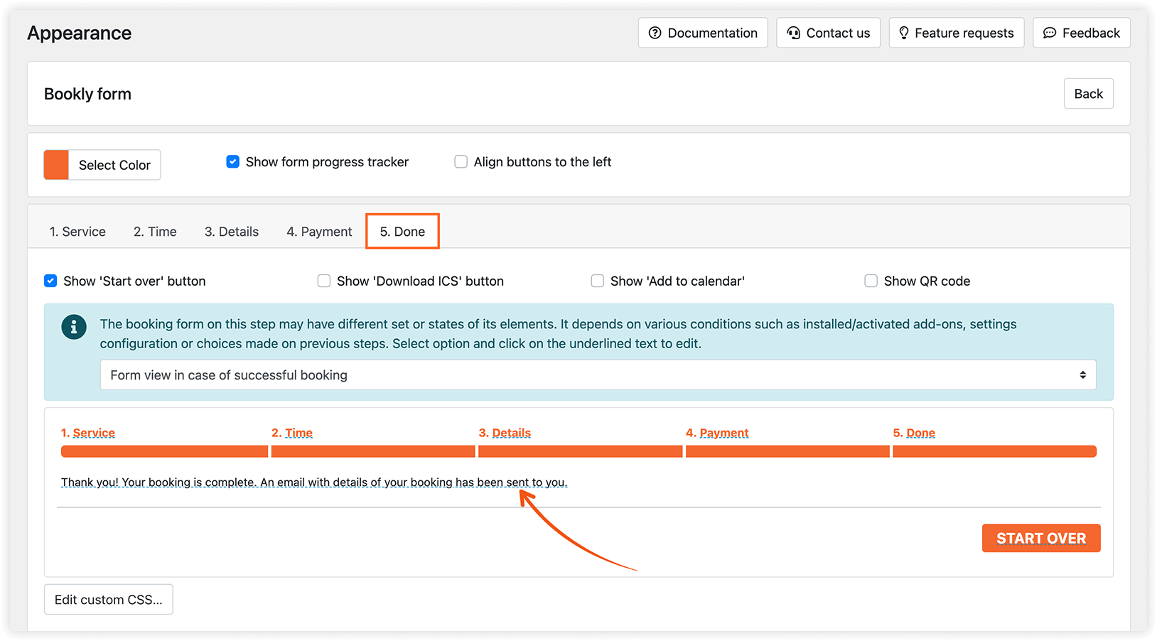 Appearance section in Bookly Pro – Step by step form
