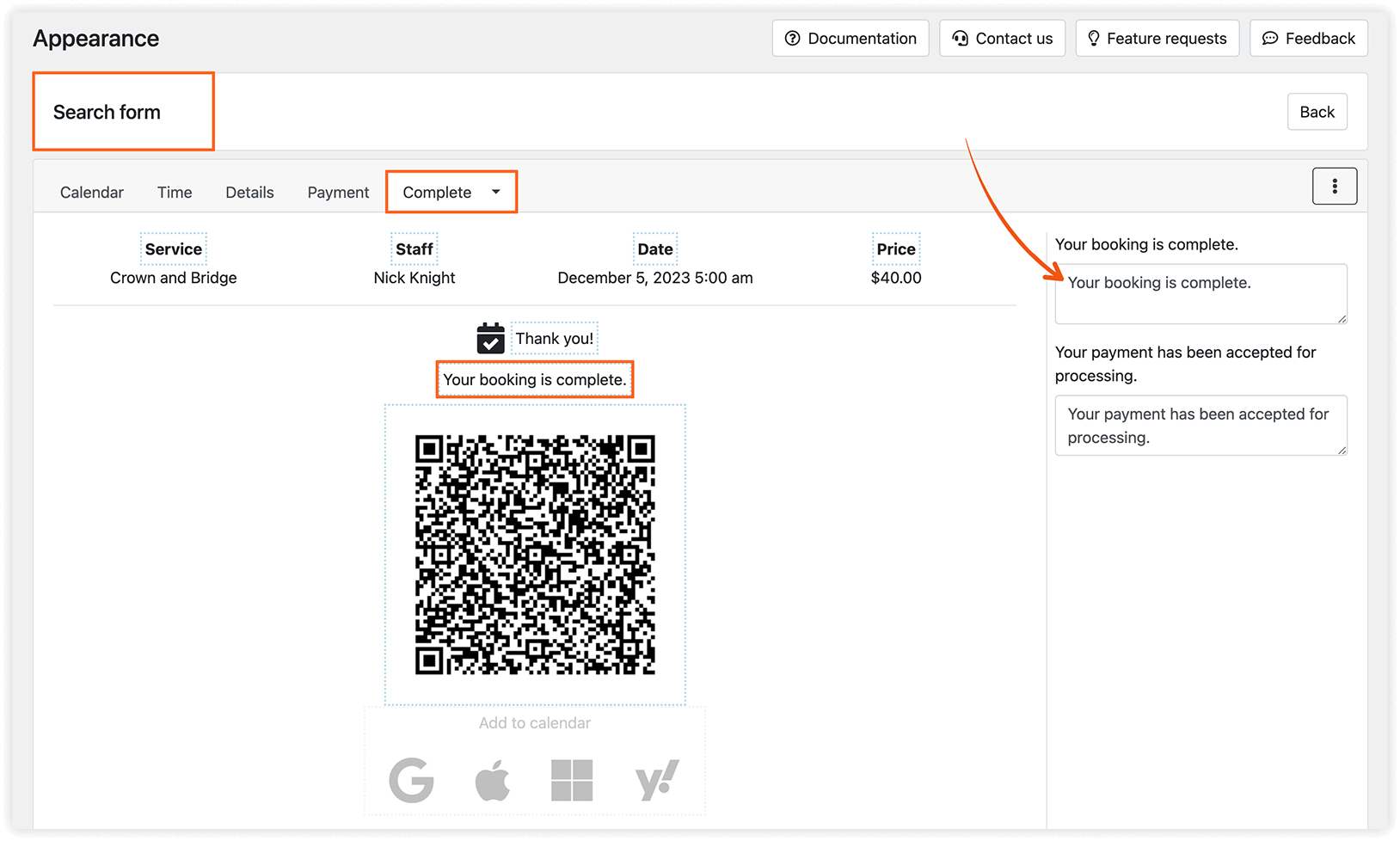 Appearance section in Bookly Pro – Search form
