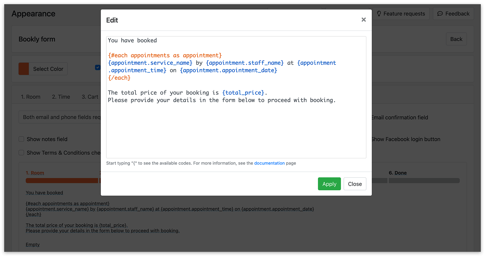 Appearance section in Bookly PRO – Details step