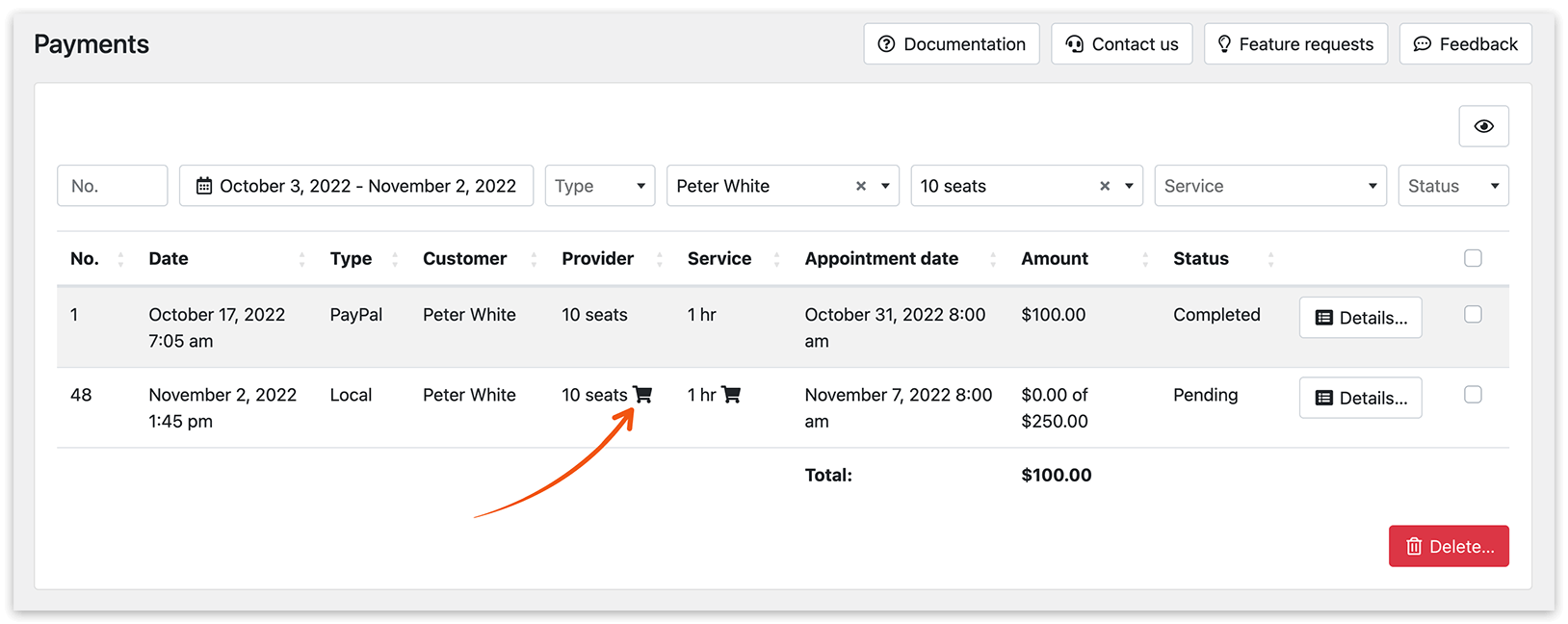 Payments section in Bookly PRO