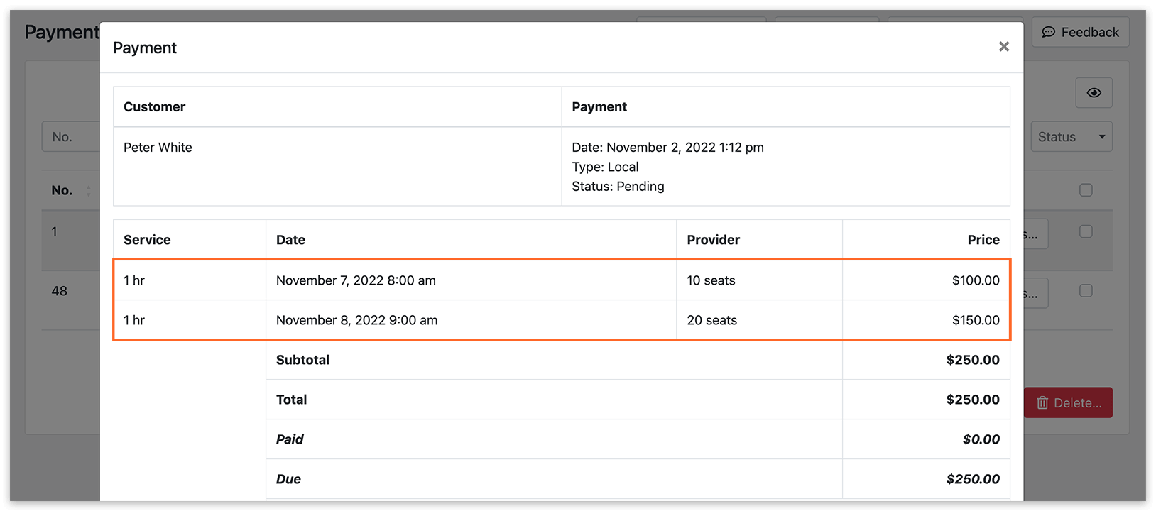 Payment details in Bookly PRO