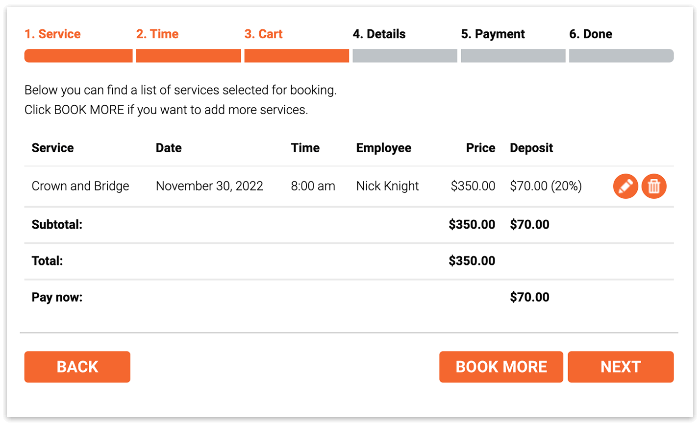Bookly booking form – Cart step