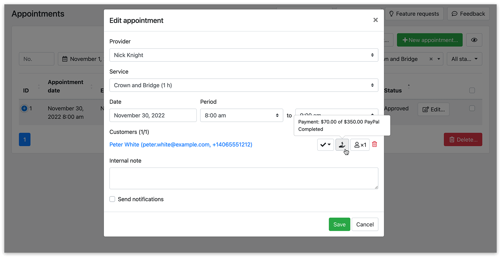 Appointment details in Bookly