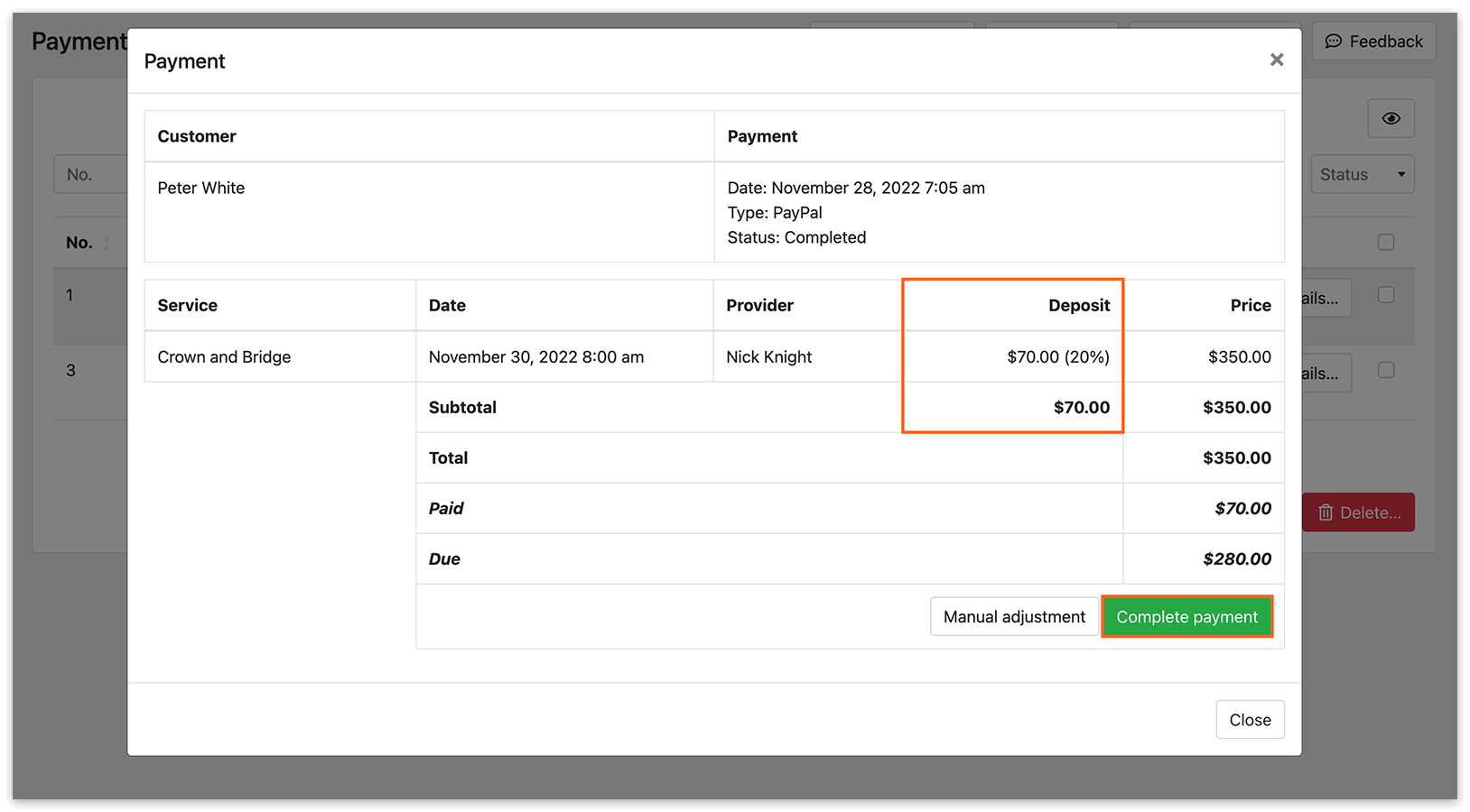 Payment details in Bookly