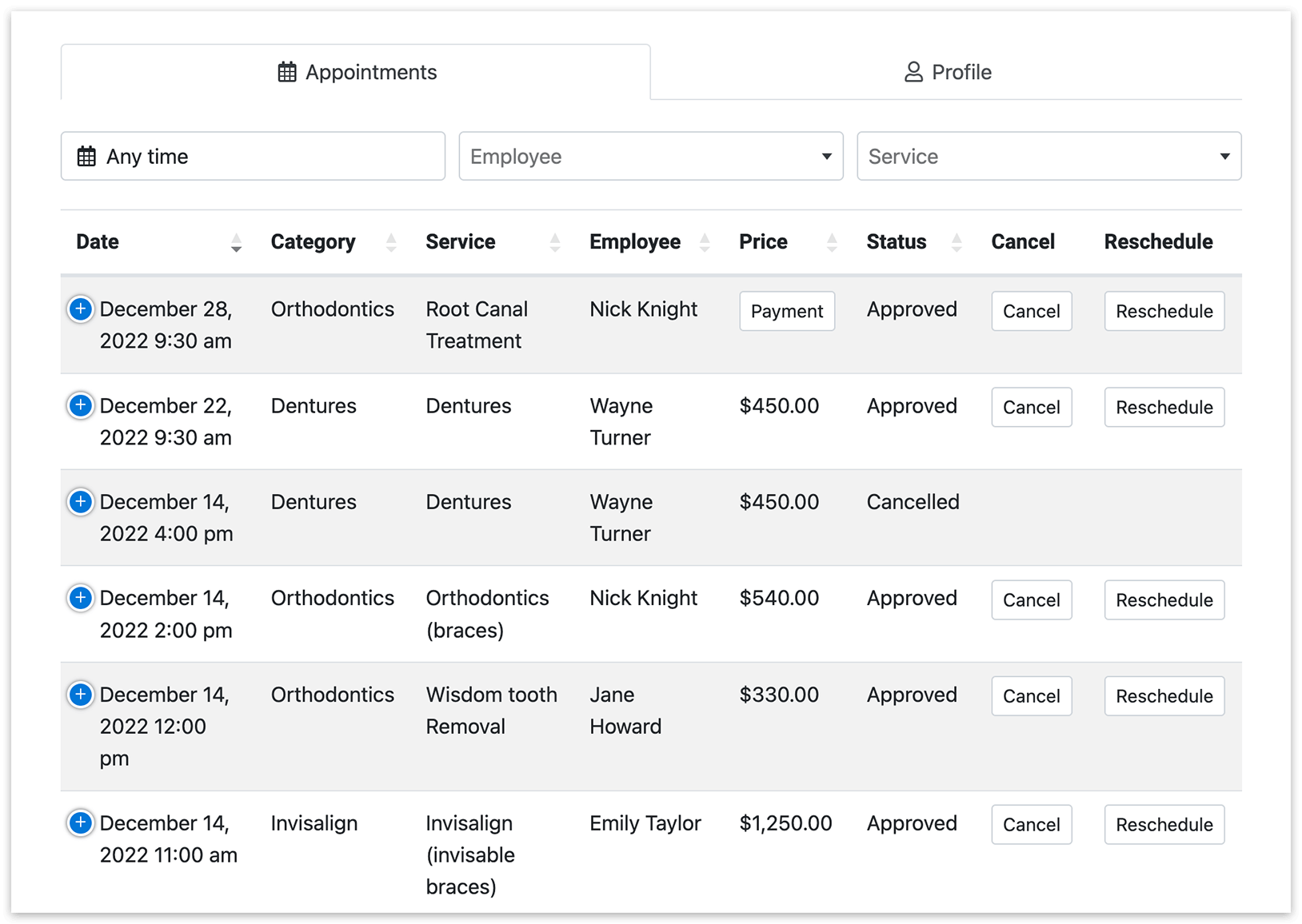 Bookly Customer Cabinet – Appointments