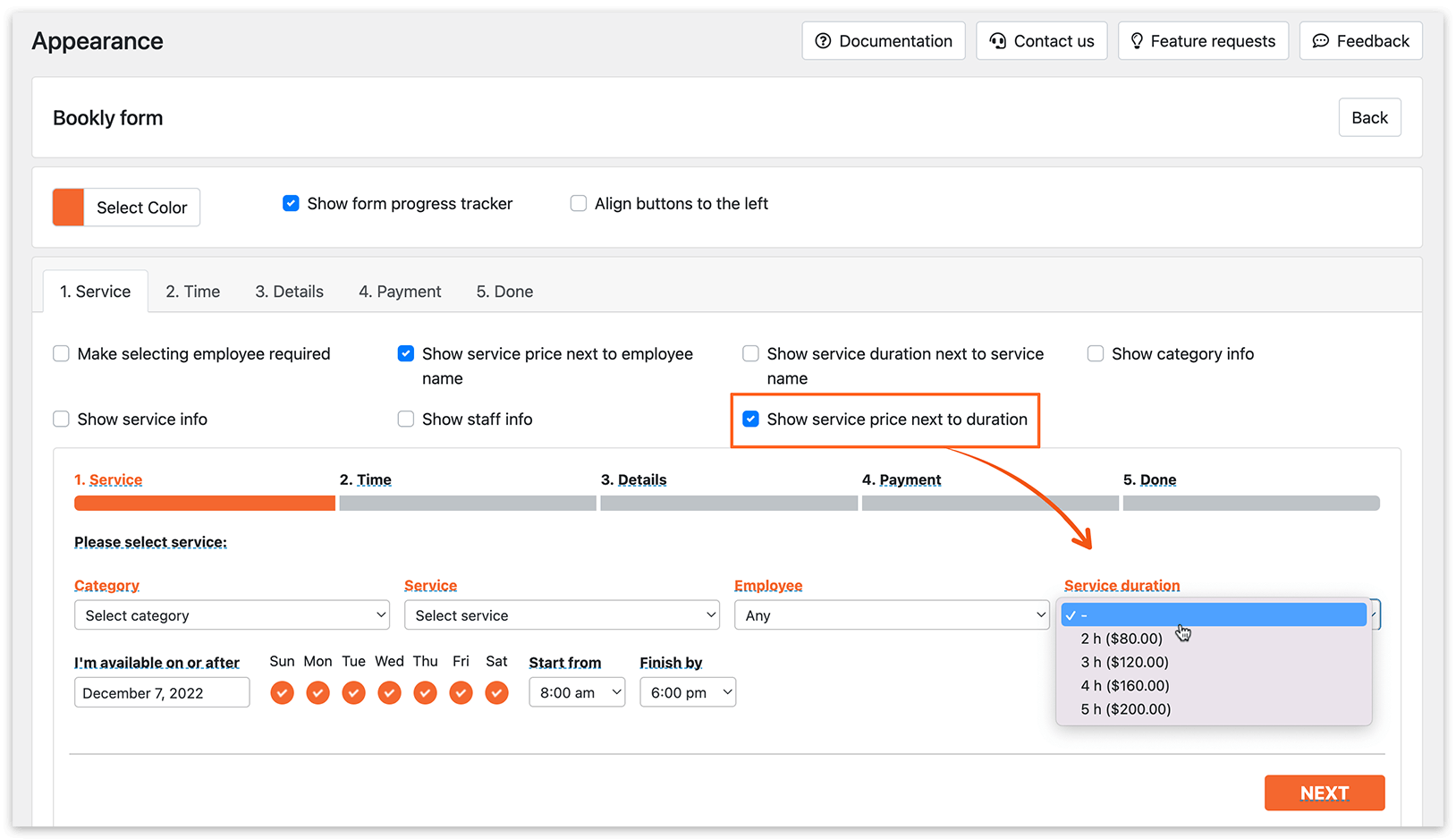 Appearance section in Bookly