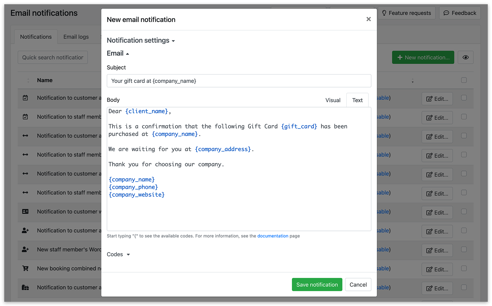Email Notifications section in Bookly