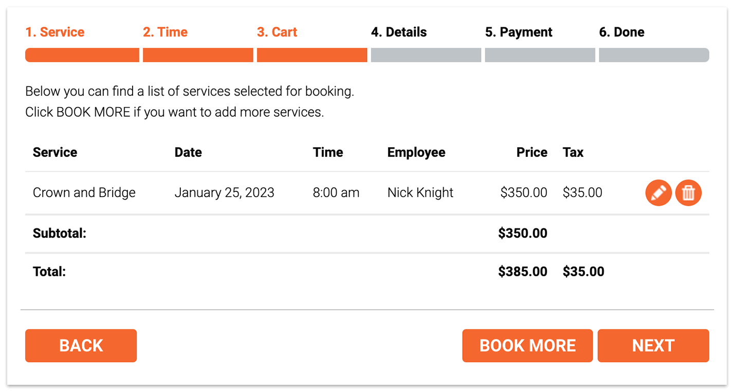 Bookly booking form – cart step