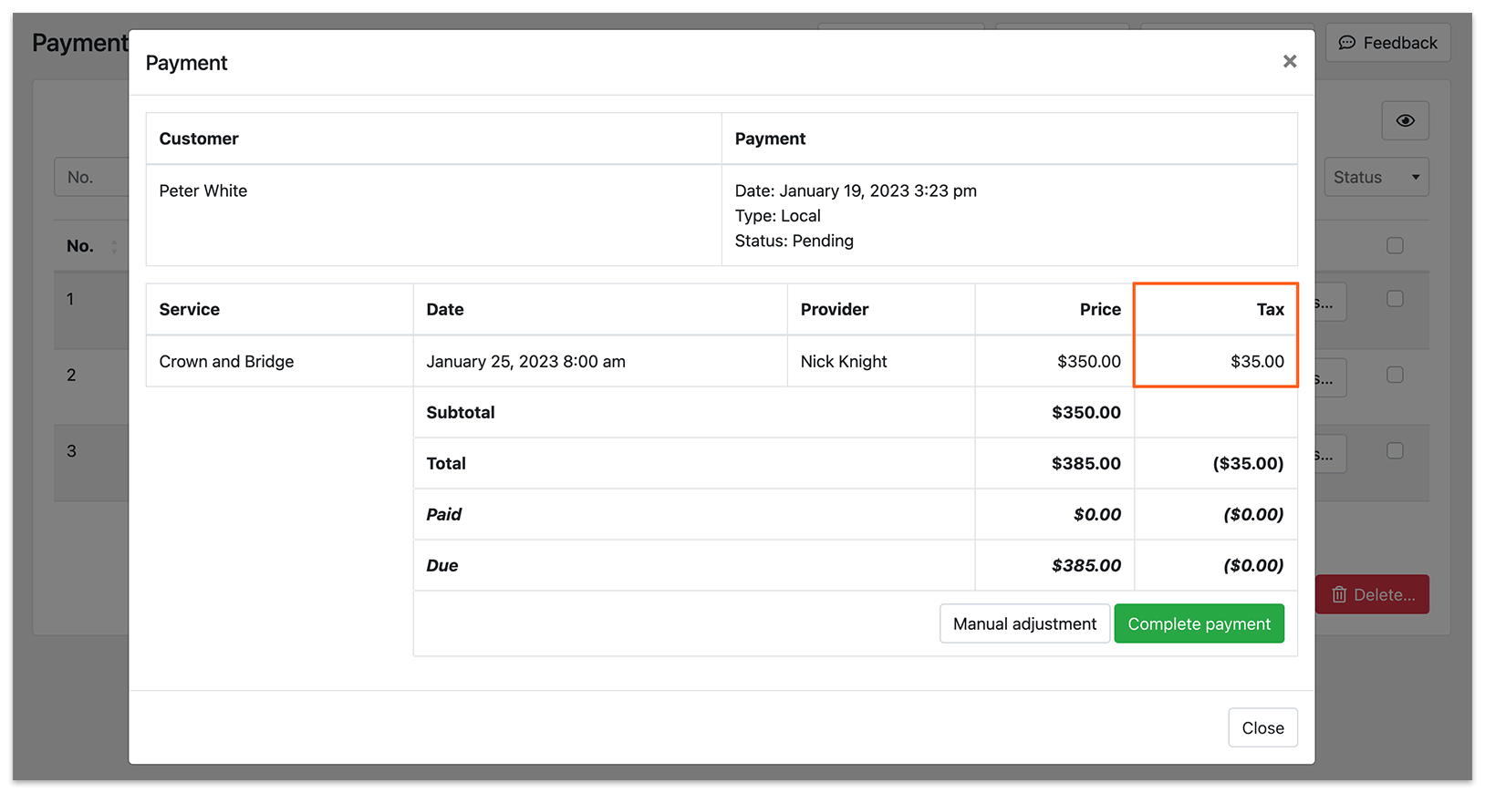 Payment details in Bookly
