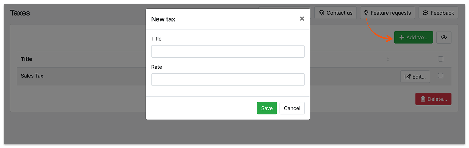 Taxes section in Bookly