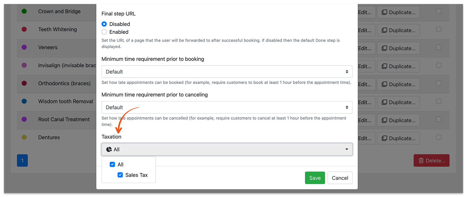 Service taxation settings in Bookly